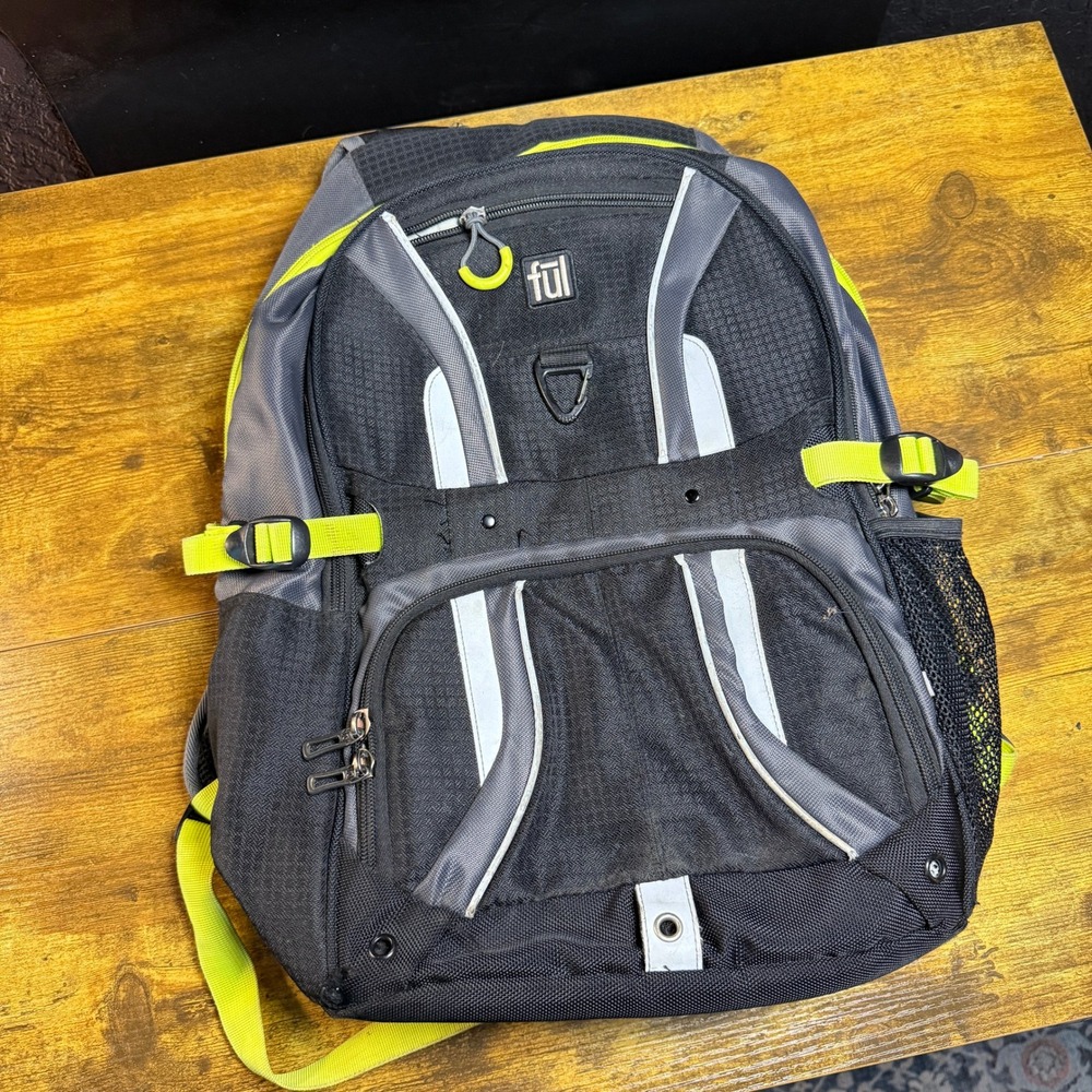 Ful Laptop Backpack Black Grey‎ Neon Yellow Polyester Travel Bag Mens Womens OS